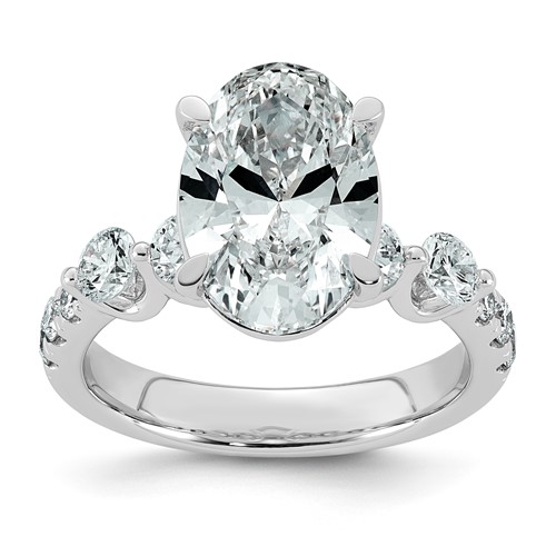 14K White Gold 4.88ct Cert Oval Ctr Lab Grown Dia VS+ F+ Ring with Round Sides Comp