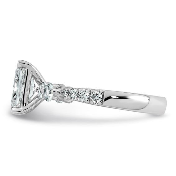 14k White Gold 2 1/6 carat Certified Lab Grown Diamond VS+ F+ Radiant Center with Round Sides Complete Ring