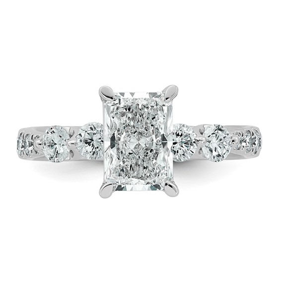 14k White Gold 2 1/6 carat Certified Lab Grown Diamond VS+ F+ Radiant Center with Round Sides Complete Ring