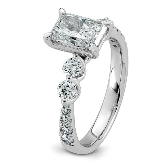 14k White Gold 2 1/6 carat Certified Lab Grown Diamond VS+ F+ Radiant Center with Round Sides Complete Ring
