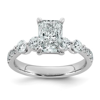 14k White Gold 2 1/6 carat Certified Lab Grown Diamond VS+ F+ Radiant Center with Round Sides Complete Ring