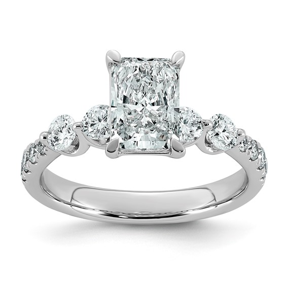 14k White Gold 2 1/6 carat Certified Lab Grown Diamond VS+ F+ Radiant Center with Round Sides Complete Ring