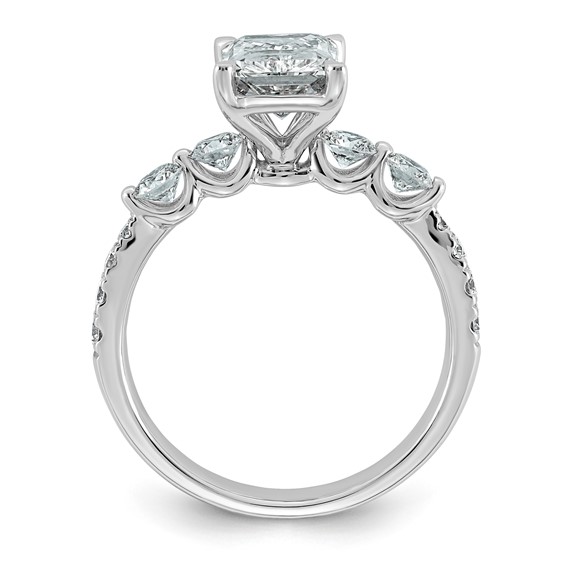 14k White Gold 2 5/8 carat Certified Lab Grown Diamond VS+ F+ Radiant Center with Round Sides Complete Ring