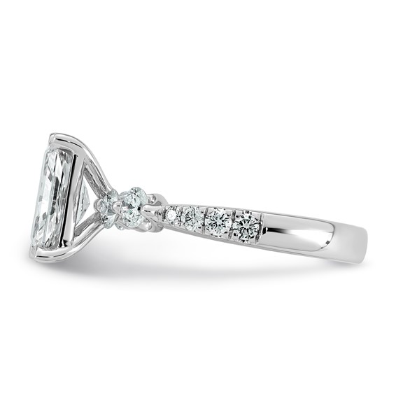 14k White Gold 2 5/8 carat Certified Lab Grown Diamond VS+ F+ Radiant Center with Round Sides Complete Ring