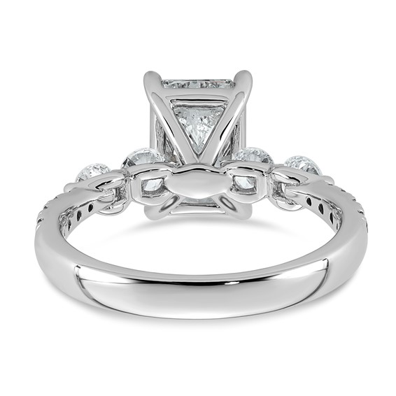 14k White Gold 2 5/8 carat Certified Lab Grown Diamond VS+ F+ Radiant Center with Round Sides Complete Ring
