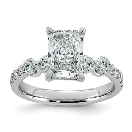 14K White Gold 2.62 Carat Certified Lab Grown Diamond VS+ F+ Radiant Center Ring with Round Sides Complete