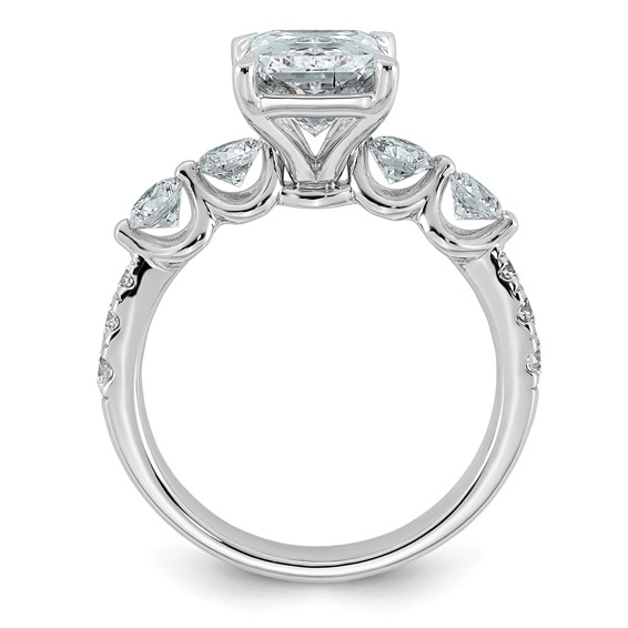 14k White Gold 3 7/8 carat Certified Lab Grown Diamond VS+ F+ Radiant Center with Round Sides Complete Ring