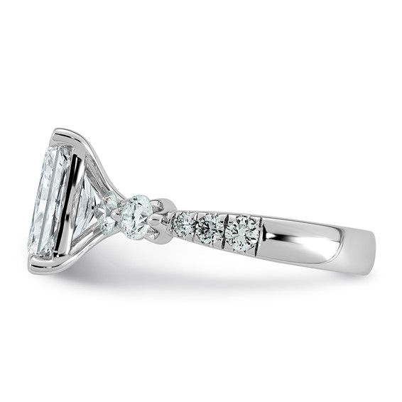 14k White Gold 3 7/8 carat Certified Lab Grown Diamond VS+ F+ Radiant Center with Round Sides Complete Ring