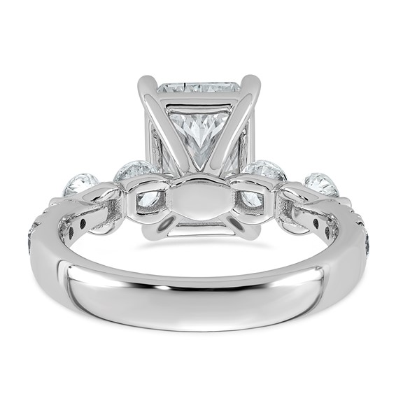 14k White Gold 3 7/8 carat Certified Lab Grown Diamond VS+ F+ Radiant Center with Round Sides Complete Ring