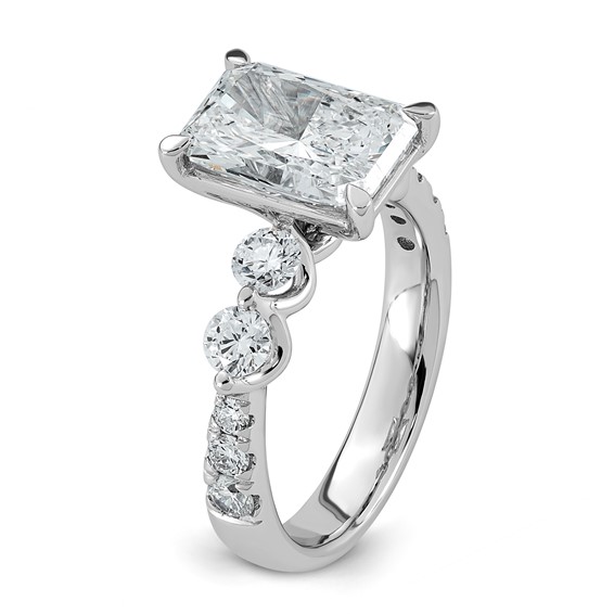 14k White Gold 3 7/8 carat Certified Lab Grown Diamond VS+ F+ Radiant Center with Round Sides Complete Ring