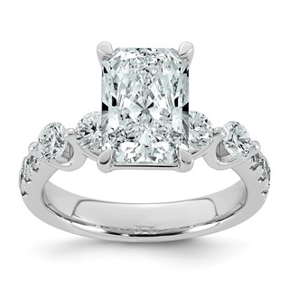 14k White Gold 3 7/8 carat Certified Lab Grown Diamond VS+ F+ Radiant Center with Round Sides Complete Ring