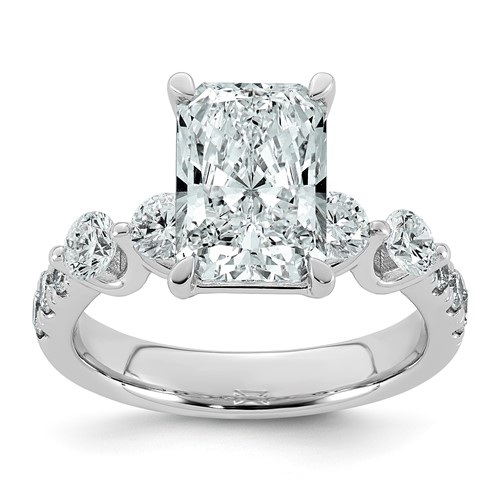 14K White Gold 3.88 Carat Certified Lab Grown Diamond VS+ F+ Radiant Center Ring with Round Sides Complete