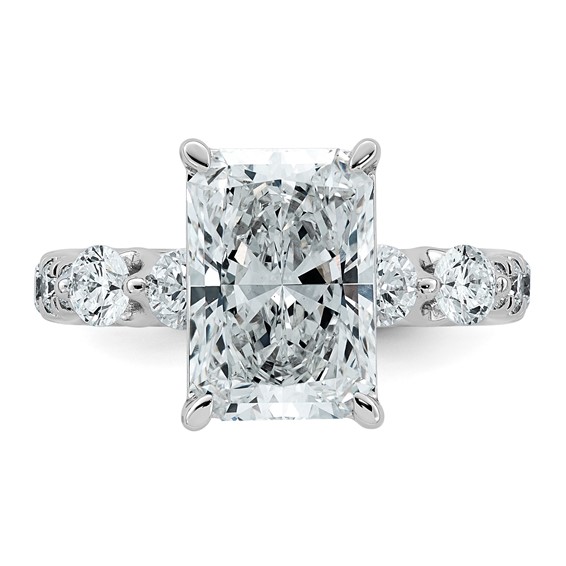 14k White Gold 4 7/8 carat Certified Lab Grown Diamond VS+ F+ Radiant Center with Round Sides Complete Ring