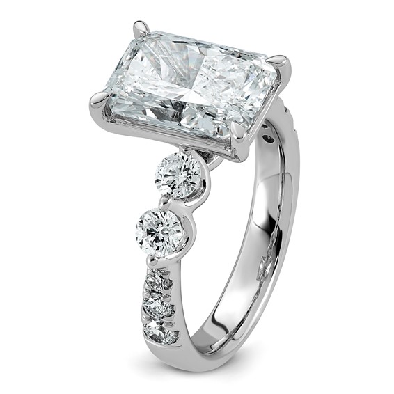 14k White Gold 4 7/8 carat Certified Lab Grown Diamond VS+ F+ Radiant Center with Round Sides Complete Ring
