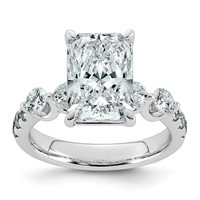 14K White Gold 4.88 Carat Certified Lab Grown Diamond VS+ F+ Radiant Center Ring with Round Sides Complete view 1