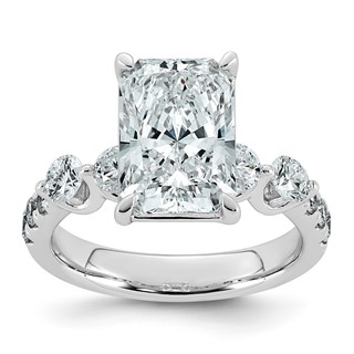 14k White Gold 4 7/8 carat Certified Lab Grown Diamond VS+ F+ Radiant Center with Round Sides Complete Ring
