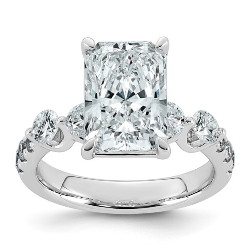 14K White Gold 4.88 Carat Certified Lab Grown Diamond VS+ F+ Radiant Center Ring with Round Sides Complete