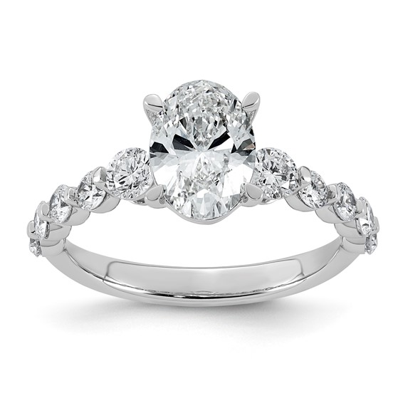 14kw 2 1/3ct Cert Oval Ctr Lab Grown Dia VS+ F+ w/ Round Sides Comp Ring