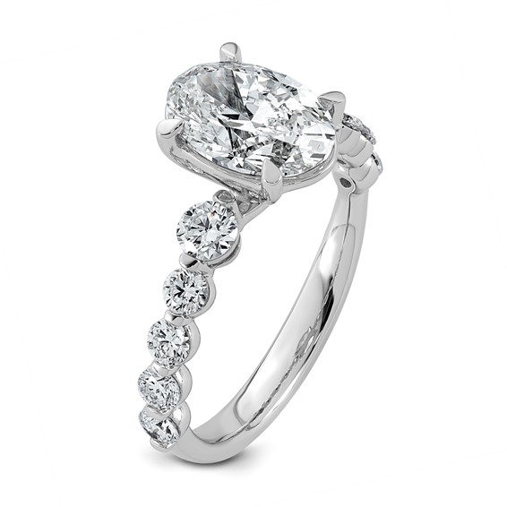 14kw 2 3/4ct Cert Oval Ctr Lab Grown Dia VS+ F+ w/ Round Sides Comp Ring