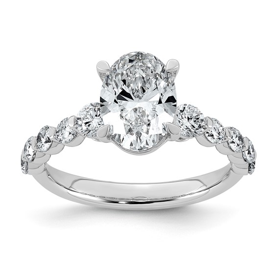 14kw 2 3/4ct Cert Oval Ctr Lab Grown Dia VS+ F+ w/ Round Sides Comp Ring