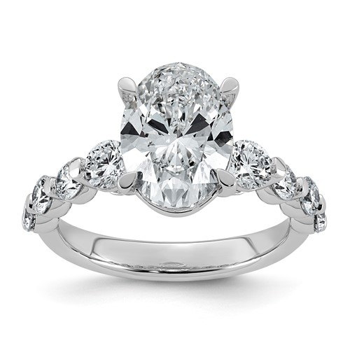 14K White Gold 4ct Cert Oval Ctr Lab Grown Dia VS+ F+ Ring with Round Sides Comp