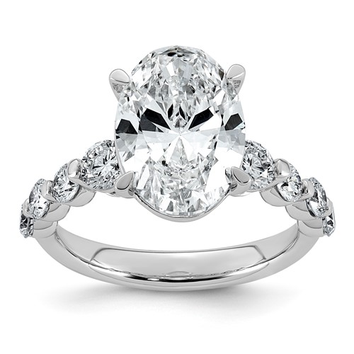 14K White Gold 5ct Cert Oval Ctr Lab Grown Dia VS+ F+ Ring with Round Sides Comp