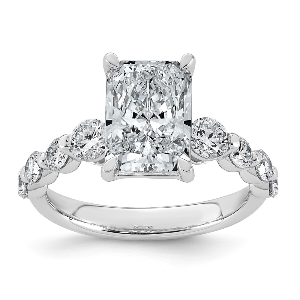 14K White Gold 4ct Cert. Radiant Ctr LabGrown Dia VS+ F+ Ring with Round Sides Comp