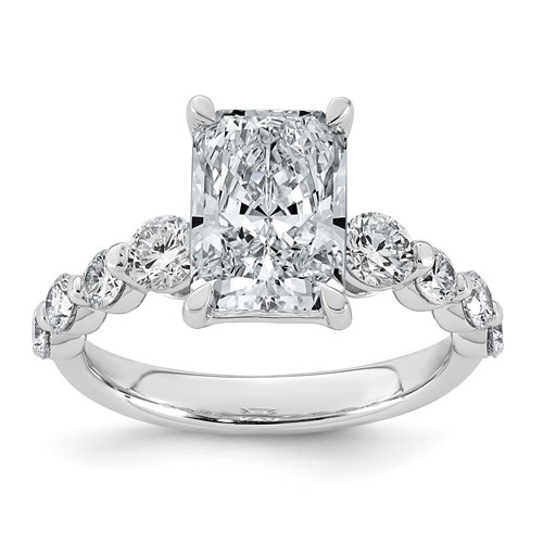 14K White Gold 4ct Cert. Radiant Ctr LabGrown Dia VS+ F+ Ring with Round Sides Comp