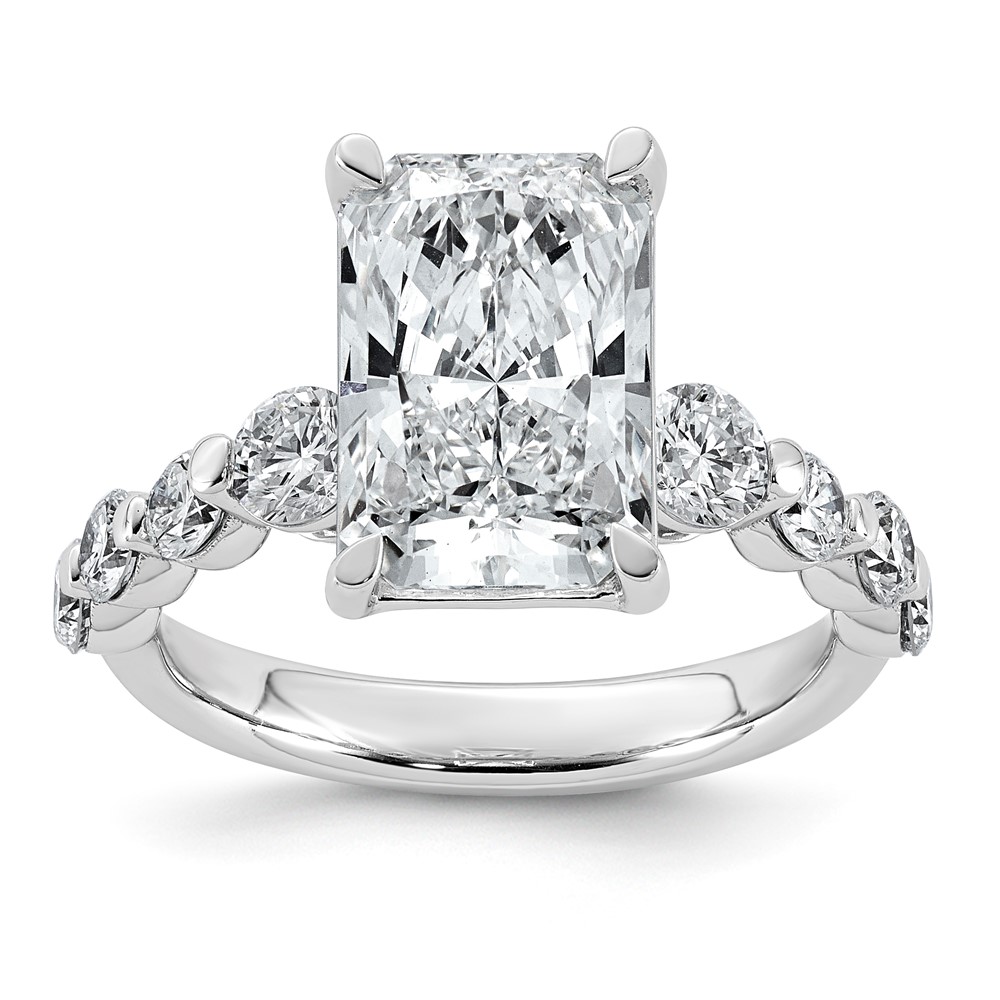 14K White Gold 5ct Cert. Radiant Ctr LabGrown Dia VS+ F+ Ring with Round Sides Comp