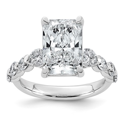 14K White Gold 5ct Cert. Radiant Ctr LabGrown Dia VS+ F+ Ring with Round Sides Comp