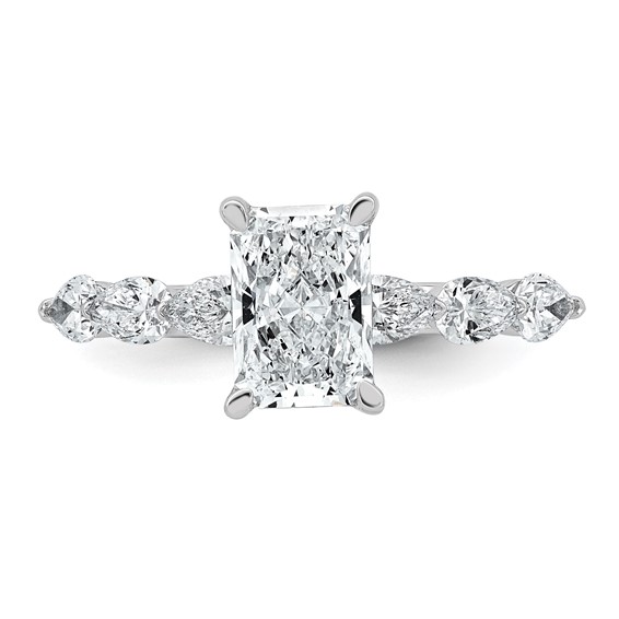 14kw 2 1/8ct Cert Radiant Ctr Lab Grown Dia VS+ F+ w/ Pear Sides Comp Ring