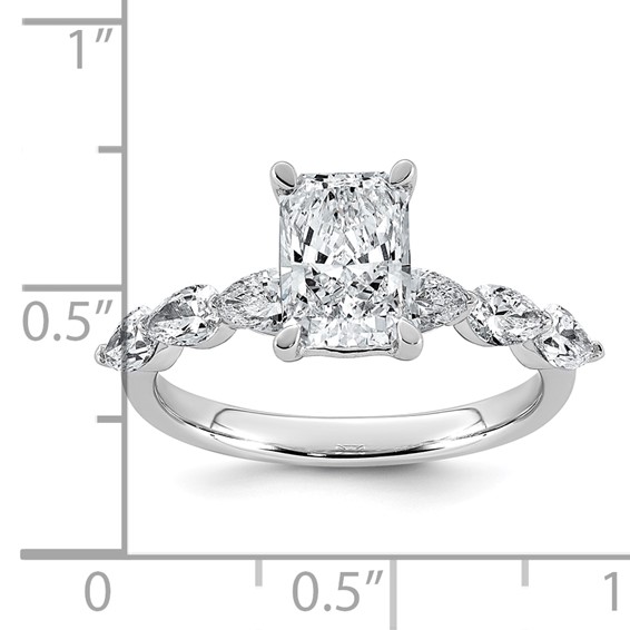 14kw 2 1/8ct Cert Radiant Ctr Lab Grown Dia VS+ F+ w/ Pear Sides Comp Ring