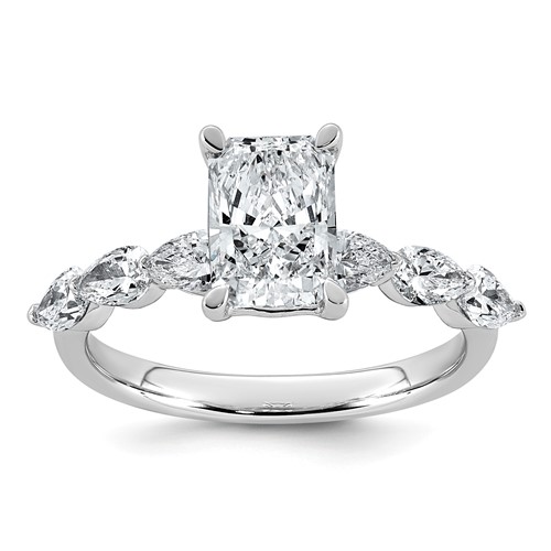 14K White Gold 2.12ct Cert Radiant Ctr Lab Grown Dia VS+ F+ Ring with Pear Sides Comp