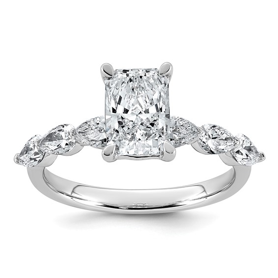 14kw 2 1/8ct Cert Radiant Ctr Lab Grown Dia VS+ F+ w/ Pear Sides Comp Ring