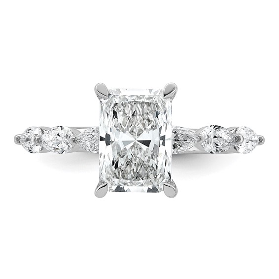 14kw 2 5/8ct Cert Radiant Ctr LabGrown Dia VS+ F+ w/ Pear Sides Comp Ring