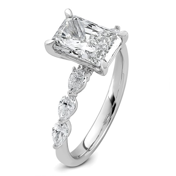 14kw 2 5/8ct Cert Radiant Ctr LabGrown Dia VS+ F+ w/ Pear Sides Comp Ring