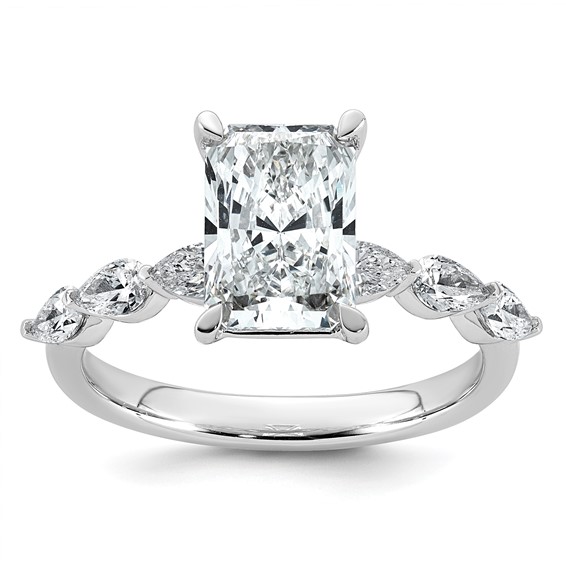 14kw 2 5/8ct Cert Radiant Ctr LabGrown Dia VS+ F+ w/ Pear Sides Comp Ring