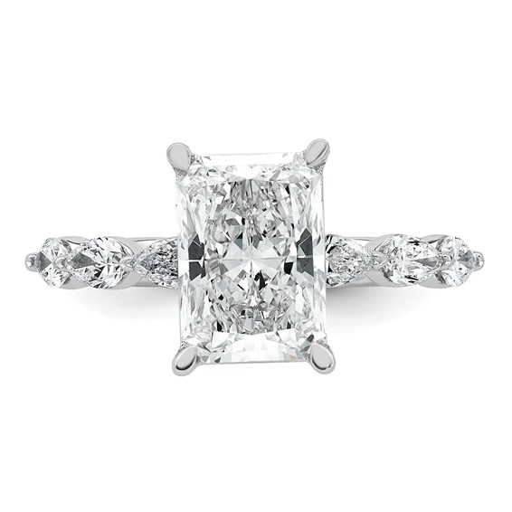 14kw 3 7/8ct Cert Radiant Ctr LabGrown Dia VS+ F+ w/ Pear Sides Comp Ring