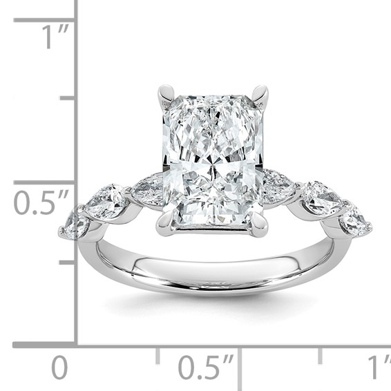 14kw 3 7/8ct Cert Radiant Ctr LabGrown Dia VS+ F+ w/ Pear Sides Comp Ring