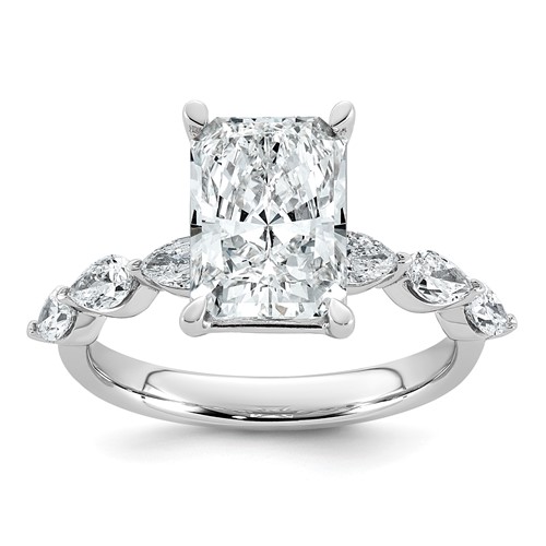 14K White Gold 3.88ct Cert Radiant Ctr LabGrown Dia VS+ F+ Ring with Pear Sides Comp