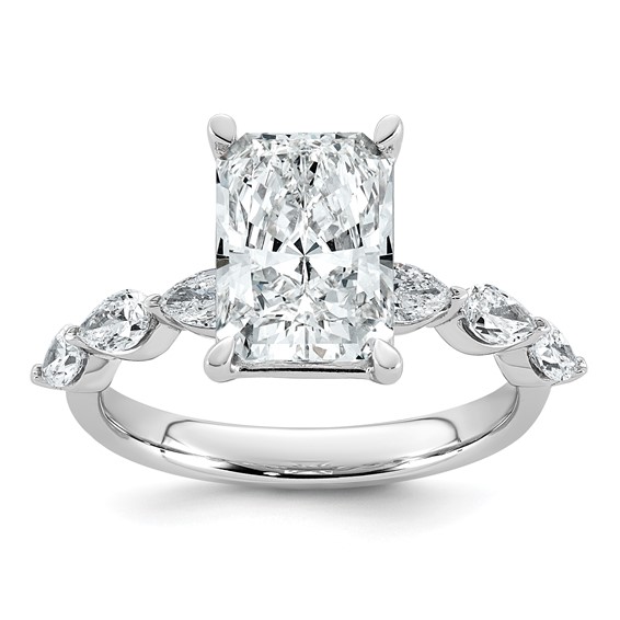 14kw 3 7/8ct Cert Radiant Ctr LabGrown Dia VS+ F+ w/ Pear Sides Comp Ring