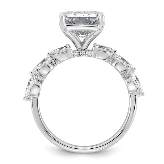 14kw 4 7/8ct Cert Radiant Ctr LabGrown Dia VS+ F+ w/ Pear Sides Comp Ring