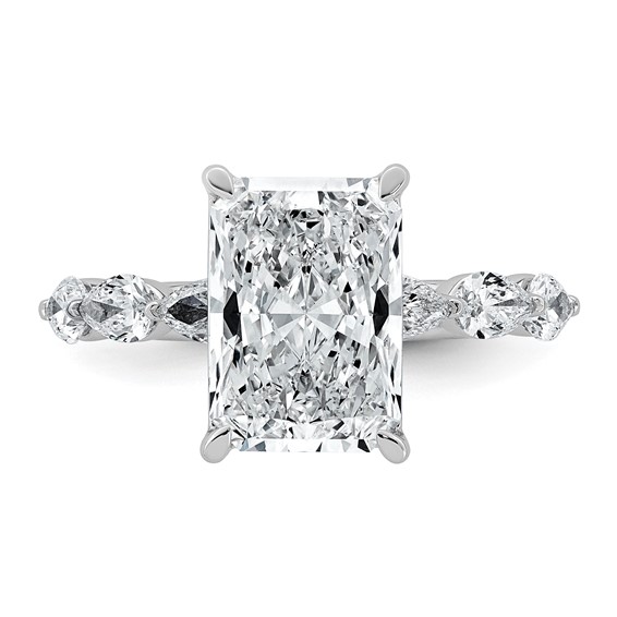 14kw 4 7/8ct Cert Radiant Ctr LabGrown Dia VS+ F+ w/ Pear Sides Comp Ring
