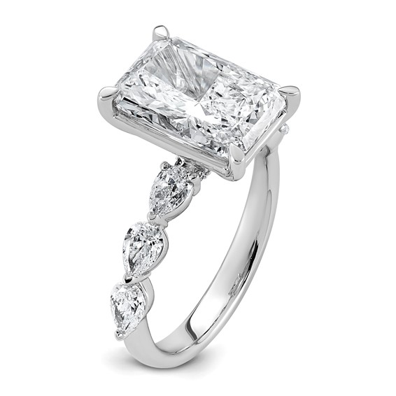 14kw 4 7/8ct Cert Radiant Ctr LabGrown Dia VS+ F+ w/ Pear Sides Comp Ring