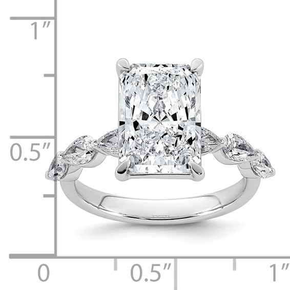 14kw 4 7/8ct Cert Radiant Ctr LabGrown Dia VS+ F+ w/ Pear Sides Comp Ring