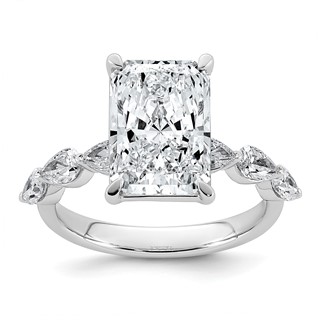 14kw 4 7/8ct Cert Radiant Ctr LabGrown Dia VS+ F+ w/ Pear Sides Comp Ring