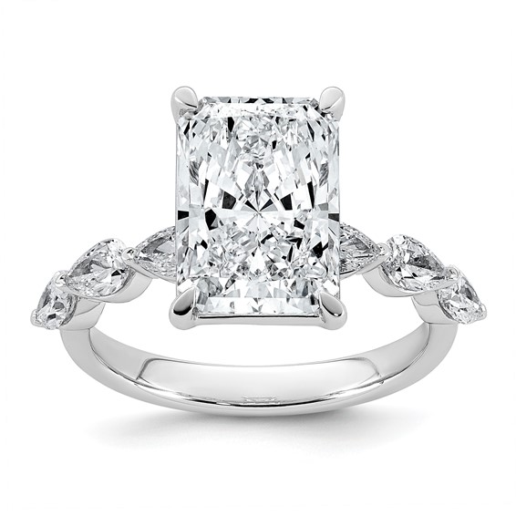 14kw 4 7/8ct Cert Radiant Ctr LabGrown Dia VS+ F+ w/ Pear Sides Comp Ring