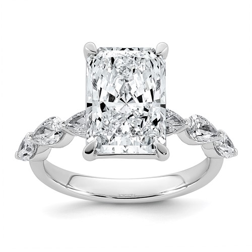 14K White Gold 4.88ct Cert Radiant Ctr LabGrown Dia VS+ F+ Ring with Pear Sides Comp