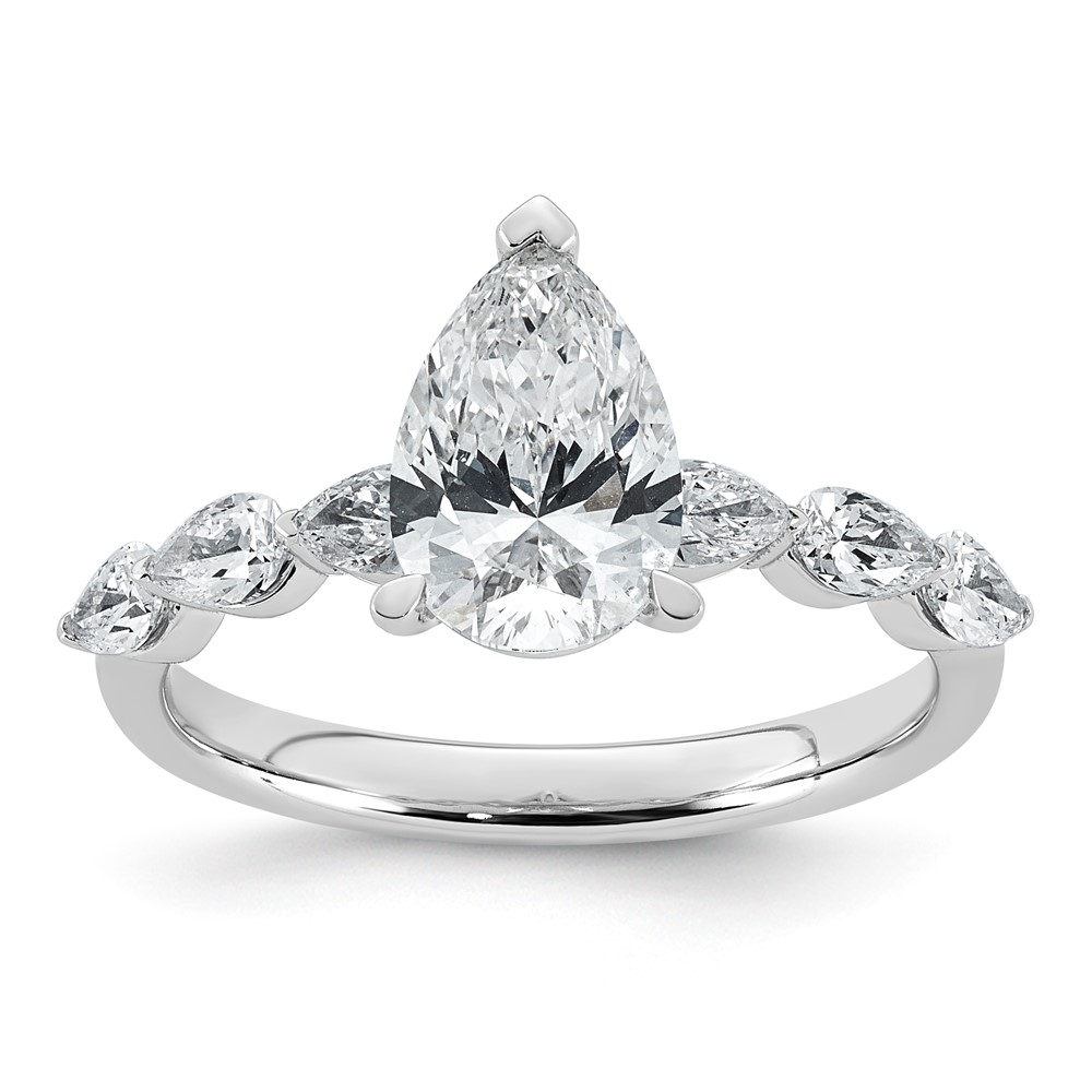 14K White Gold 2.12ct Cert Pear Ctr Lab Grown Dia VS+ F+ Ring with Pear Sides Comp