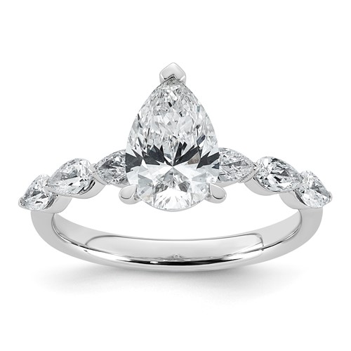 14K White Gold 2.12ct Cert Pear Ctr Lab Grown Dia VS+ F+ Ring with Pear Sides Comp